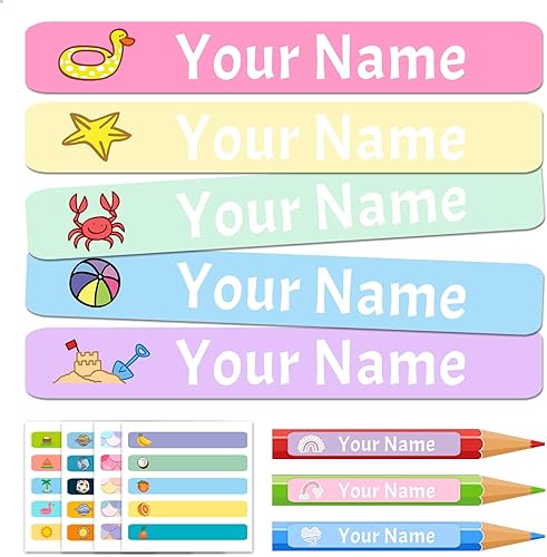 Miniatura 17 de Calcomanías de nombre para niños, 100 unidades, etiquetas personalizadas, impermeables, suministros escolares, etiquetas con nombre para botellas