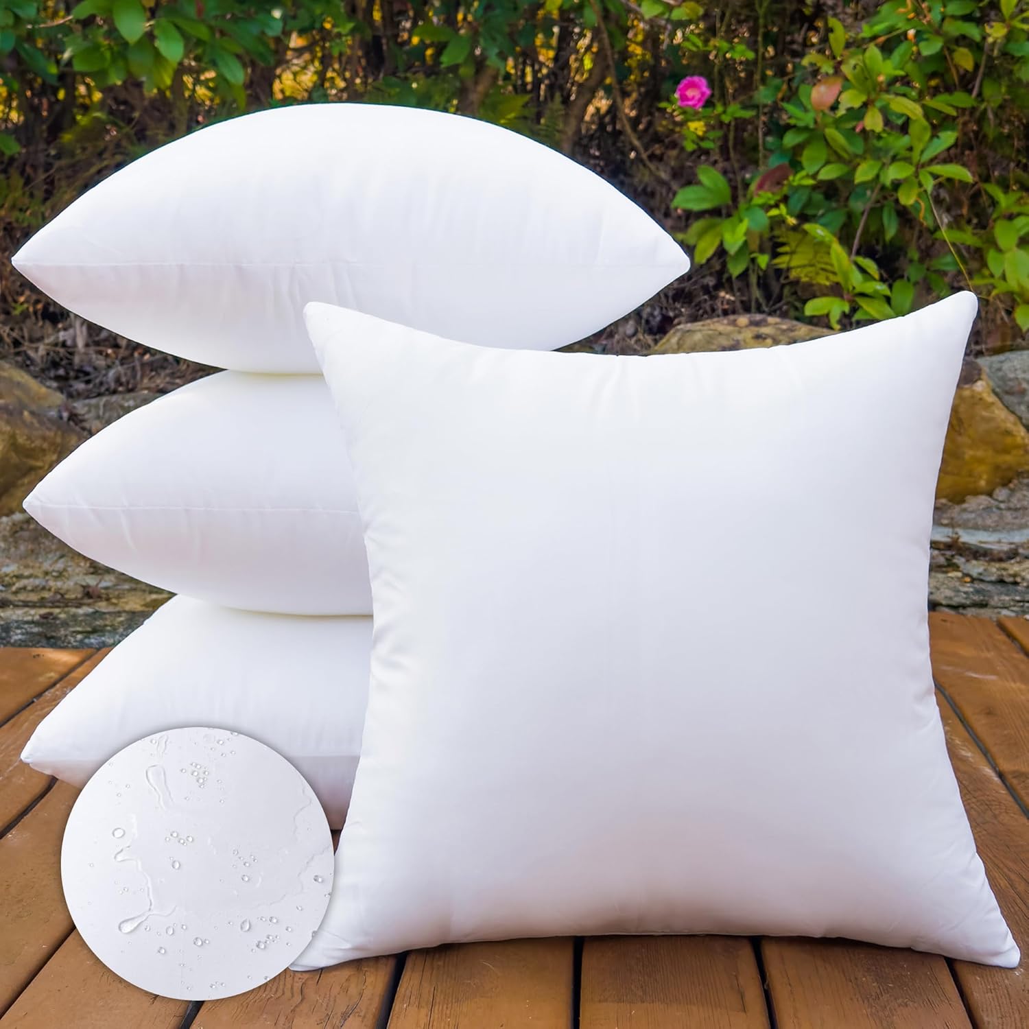 22x22 Outdoor Pillow Inserts – Set of 4, Waterproof Square Throw Pillow Inserts, Soft Polyester Fill, Extra Fluffy and Supportive – Perfect for Large Sofas, Beds, and Living Room Decor