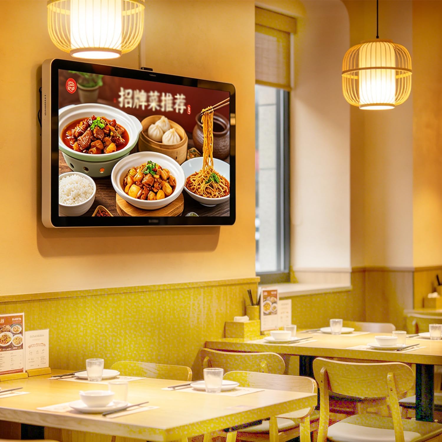 Full Color Wall Hanging Digital Display Player, Adjustable Brightness & Playback Speed, IP65 Waterproof Digital Signage for Indoor Outdoor Business Advertisement & Brand Showcase 13.3in