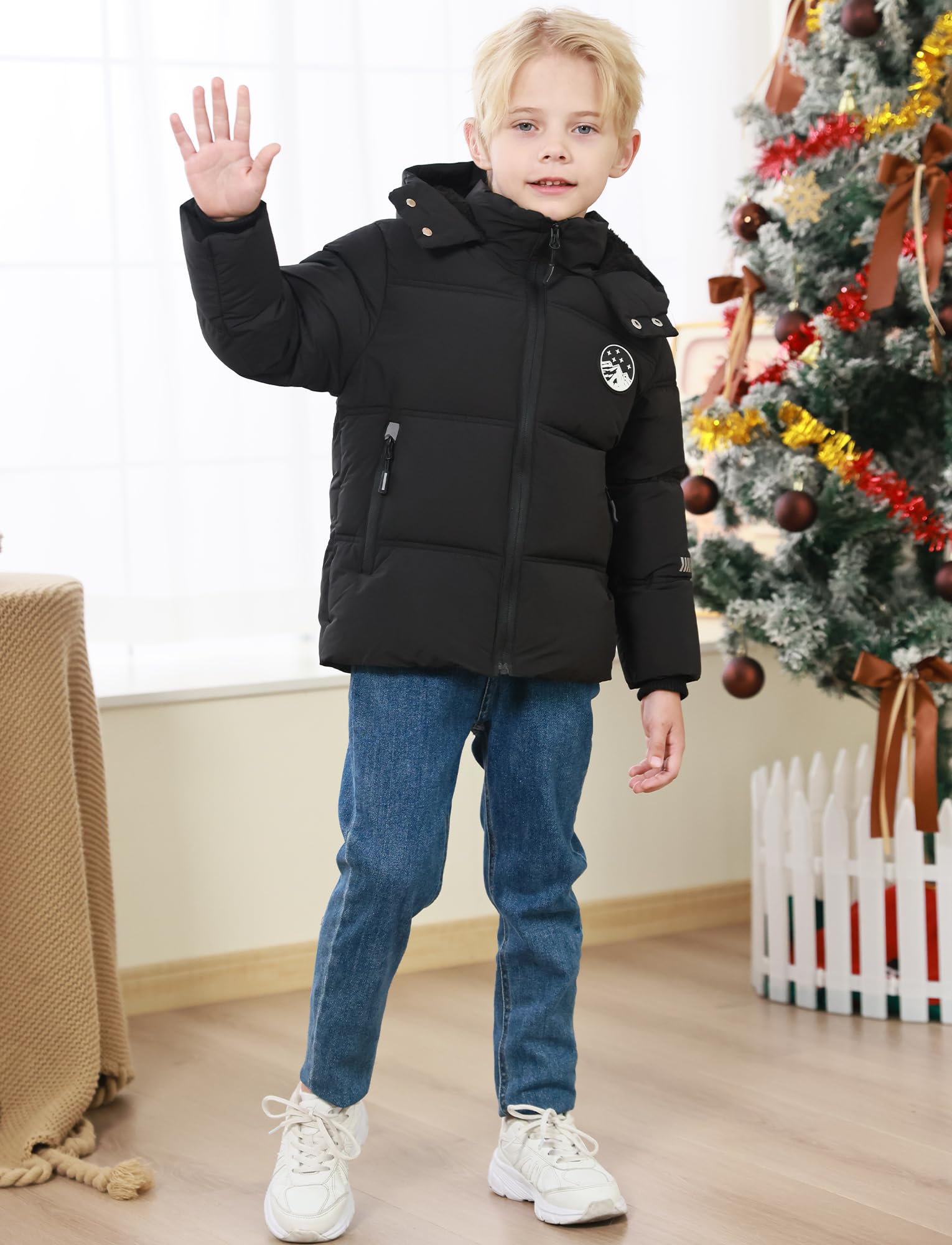 Manteau d'Hiver Enfants Garçons Doudoune Doublée en Polaire Épaisse Blouson à Capuche Coupe-Vent Veste Lourd Chaud 3-12 Ans