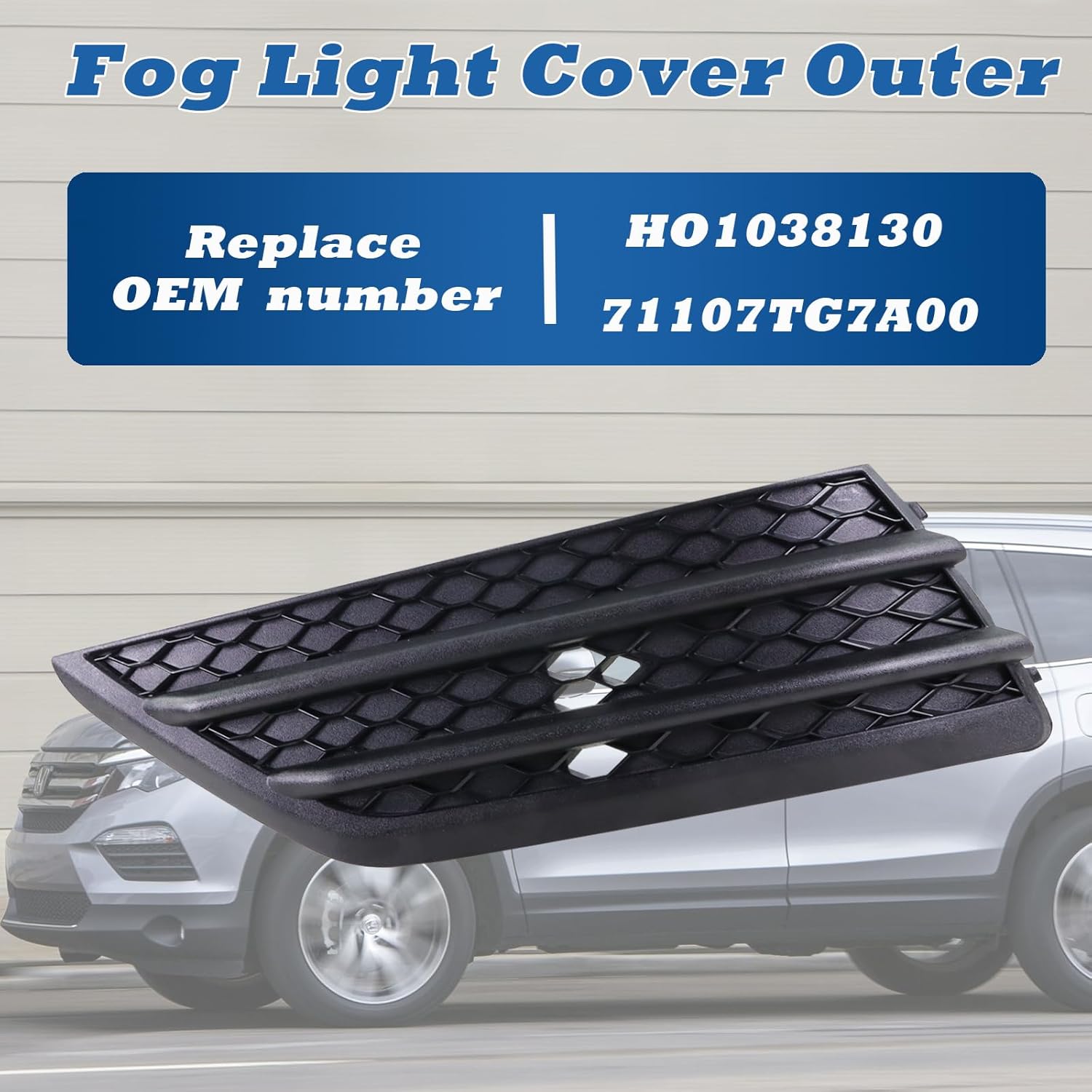 Fog Light Cover Outer Left Driver LH Side Compatible with 2016-2018 Honda Pilot, Fog Lamp Bezel Grille Replaces HO1038130 71107TG7A00