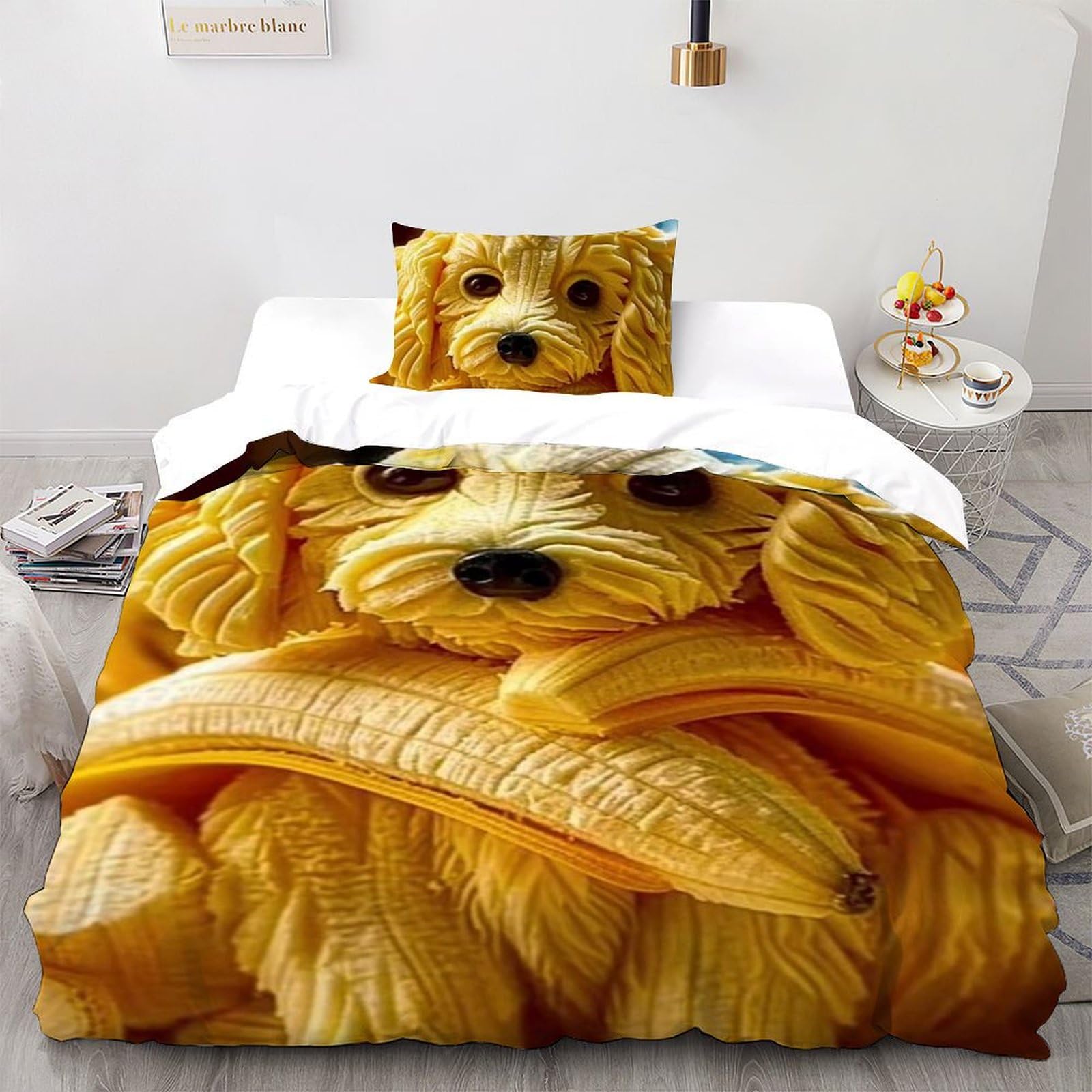 Lit pour chien imprimé 3D en microfibre Banana avec taies d'oreiller, 135x200cm