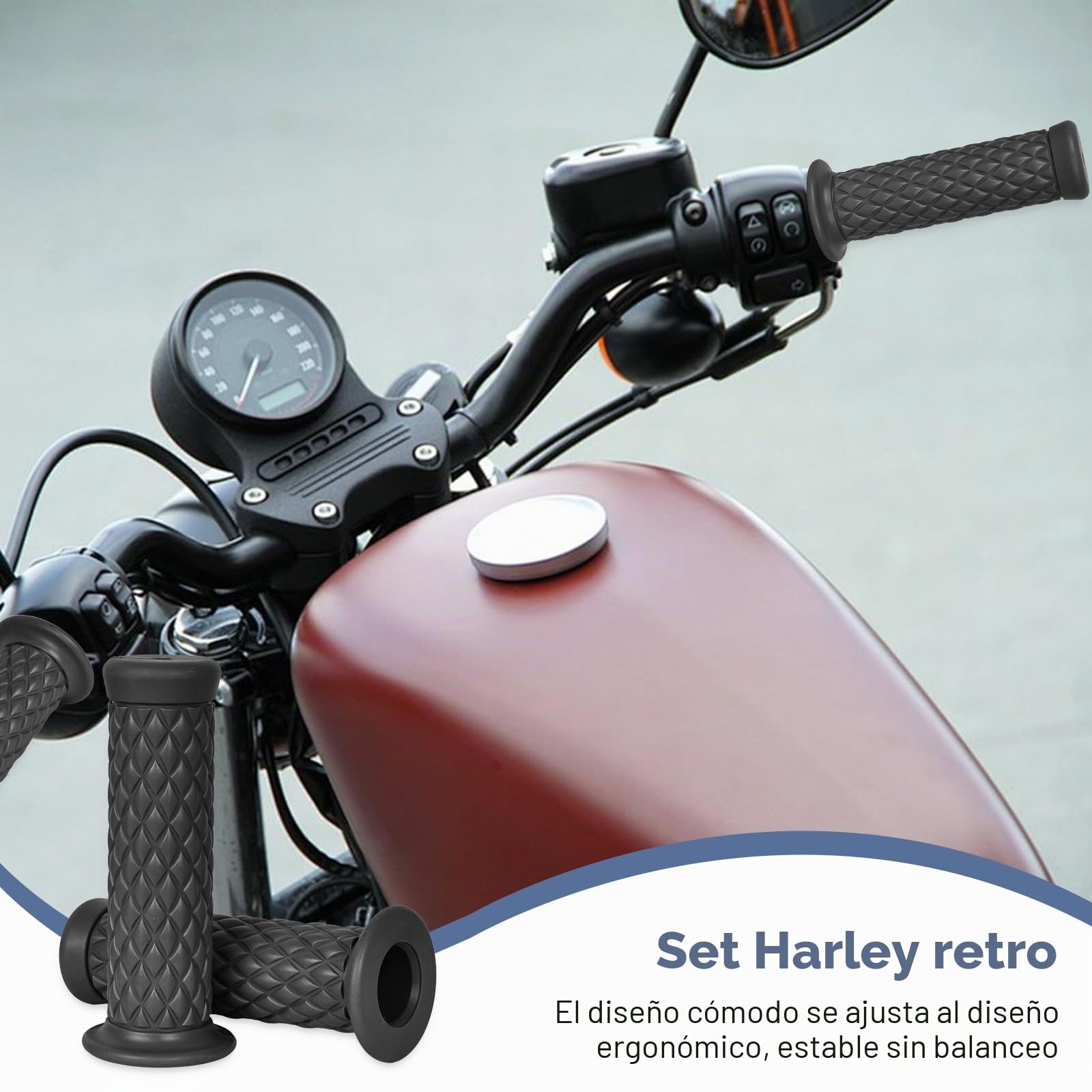 Empuñadura para Manillar Motocicleta de Goma, 22mm Antideslizante Empuñaduras de Moto Manillar, Puños para Moto Universale Agarraderas Diseño Ergonómico