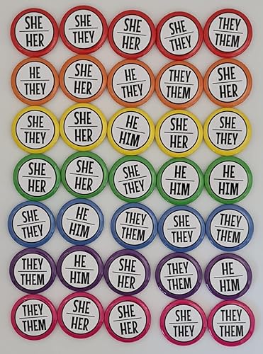 Miniatura 3 de Insignias de botón de pronombre a granel. Varios diseños y tamaños de paquete