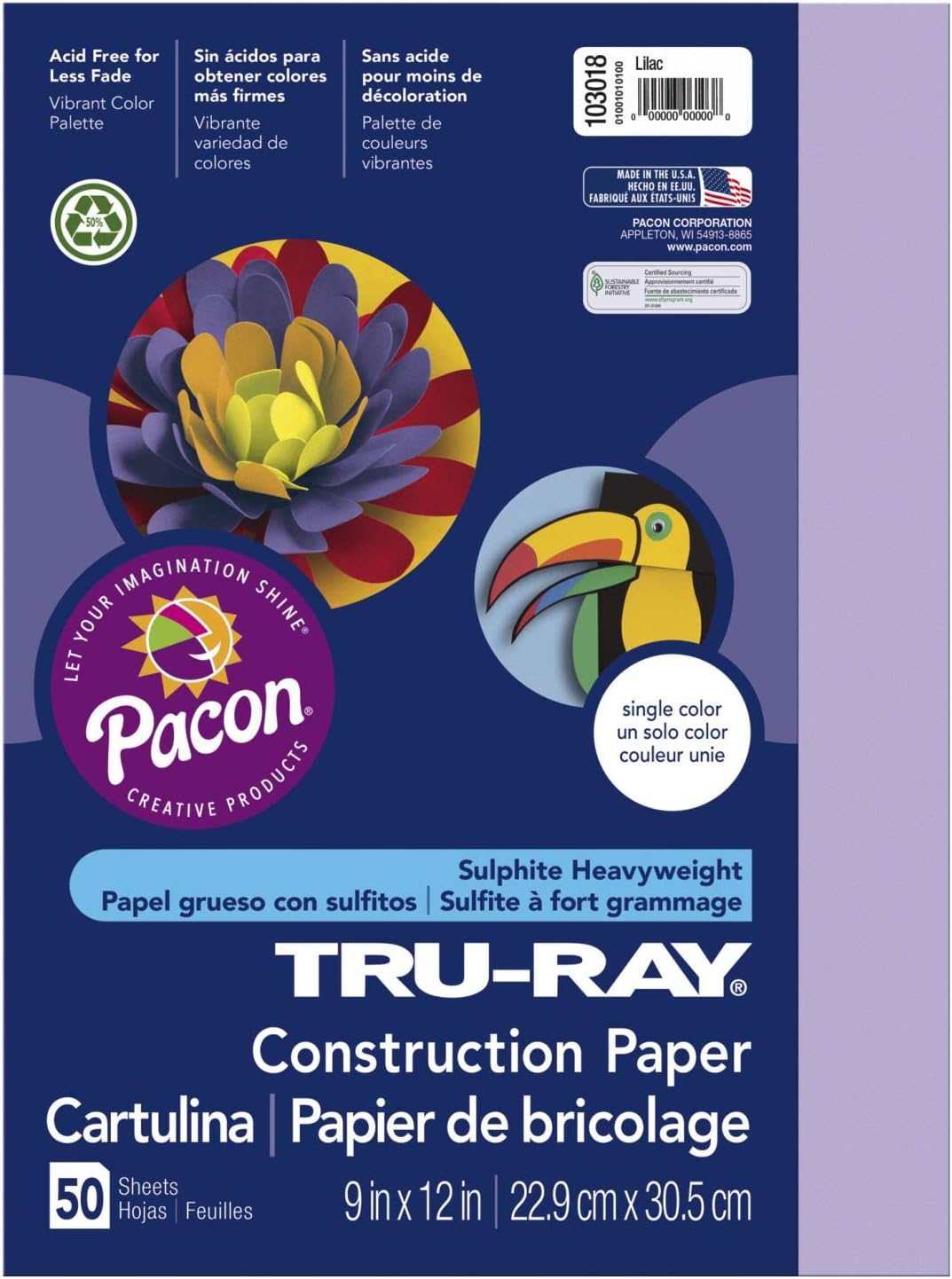 Tru-Ray Heavyweight Construction Paper, Lilac, 9" x 12", 50 Sheets