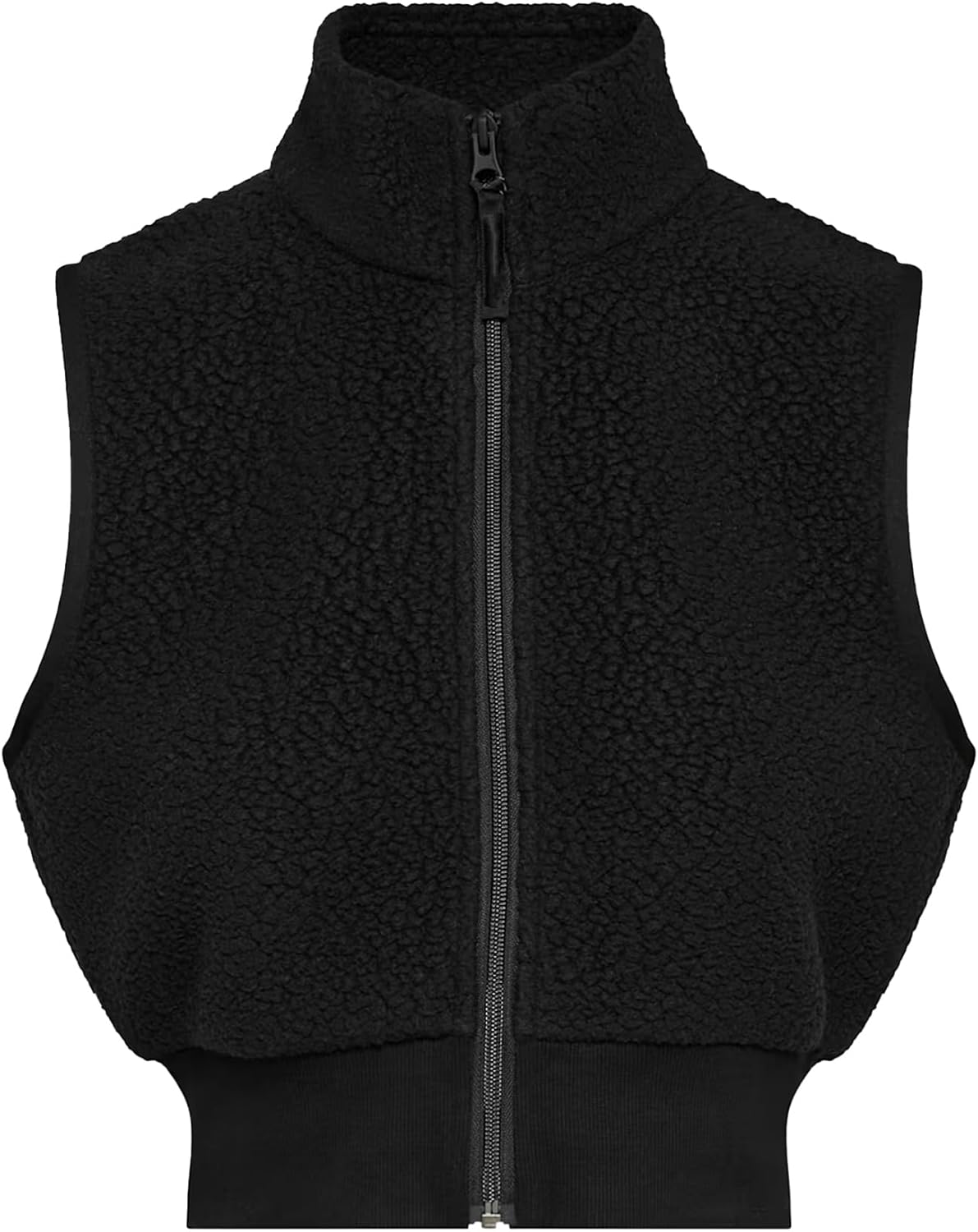 SeeLuNa Cropped Fleece Vest for Women Stand Collar Sleeveless Sherpa Jacket Vests Elastic Waist Full Zipper Fuzzy Fleece Coat