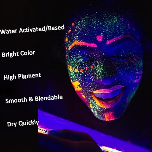 Miniatura 4 de Mysense Pintura facial con luz negra UV, pintura corporal fluorescente neón, delineador de ojos activado por agua, maquillaje a base de agua que