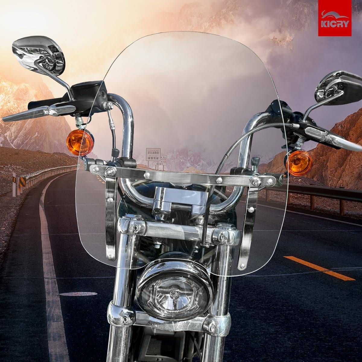 Universal 18"x16" Motorcycle Windshield Windscreen Compatible with Harley Davidson Honda Kawasaki Suzuki Yamaha Cruiser Savage Intruder Volusia Boulevard Vulcan Vn (Clear)