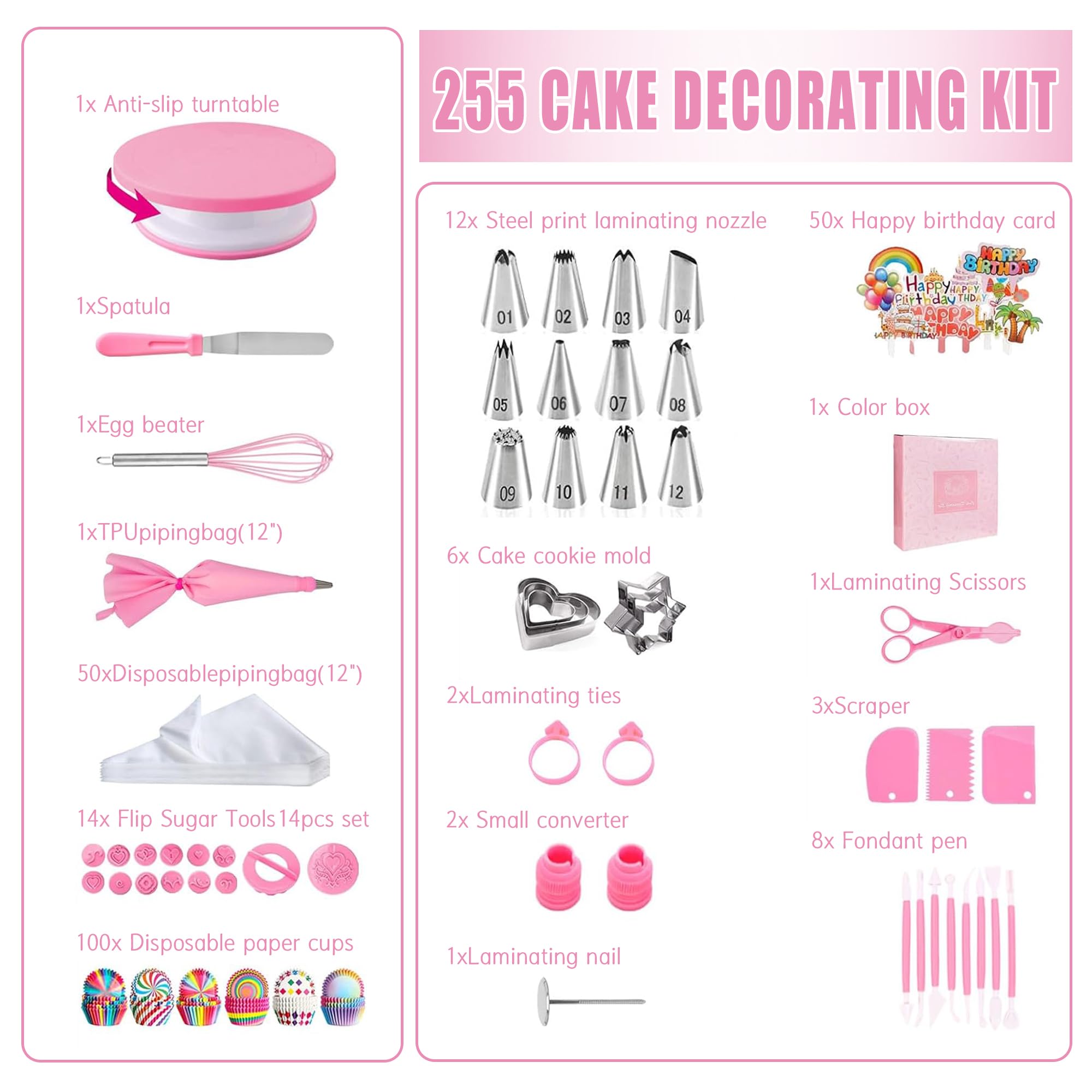 Piatto Girevole per Torte, Kit Pasticceria Professionale, Set Pasticceria, Pasticceria Accessori, Bocchette Sac a Poche Professionali (255 Pezzi)