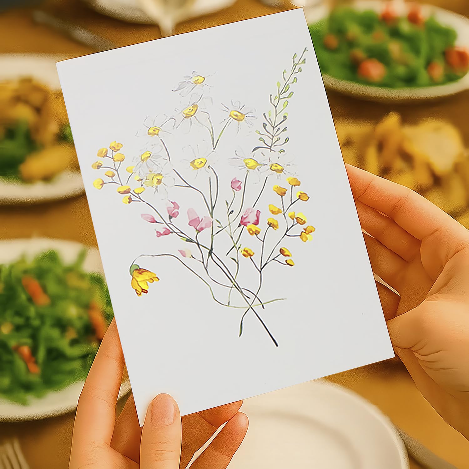 ALLY-MAGIC Set di 6 biglietti di ringraziamento A6 con buste e adesivi bouquet fiori selvatici