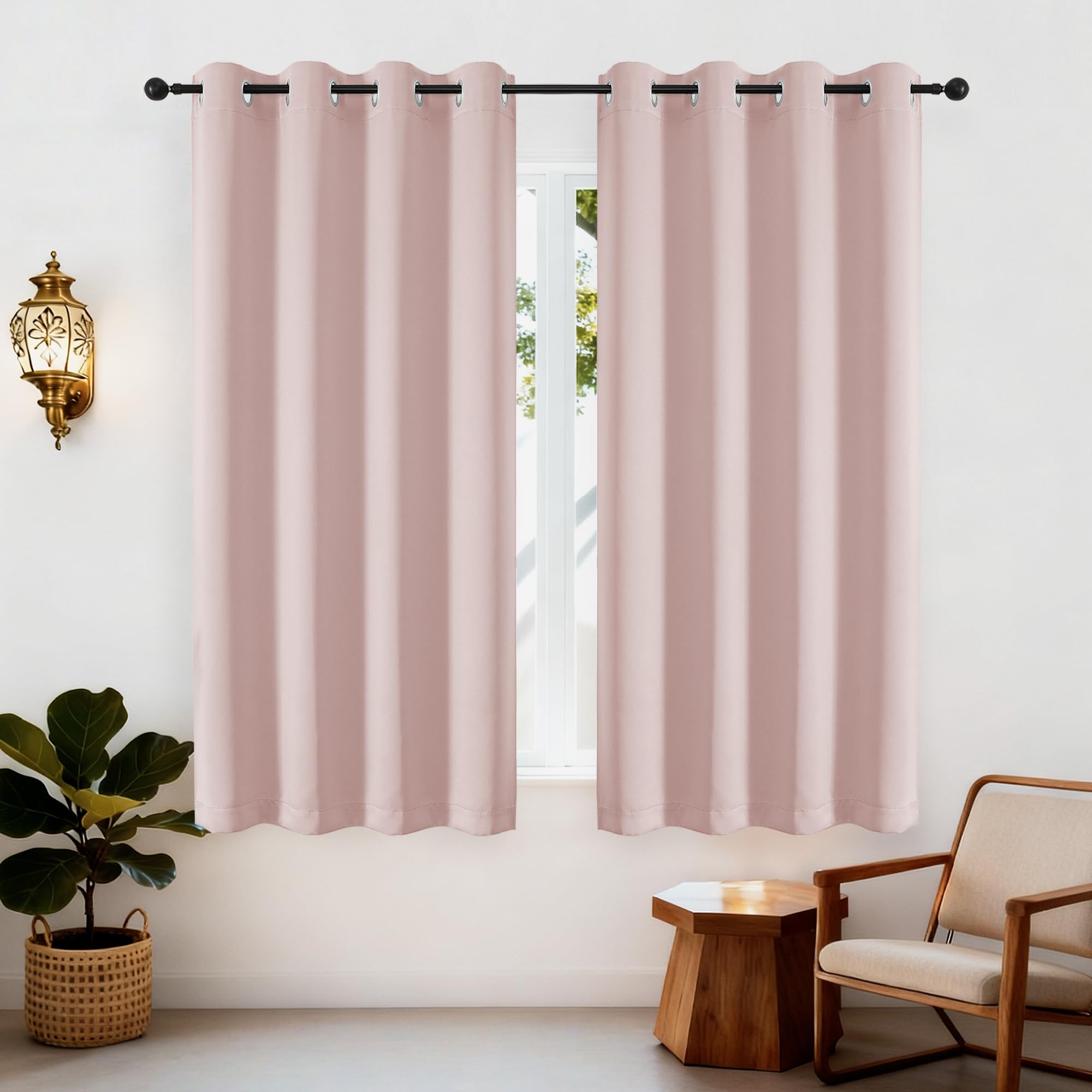 Simplebrand Ava Blush Blackout Eyelet Curtains for Living Room 175 cm Length 2 Panels Set, Solid Thermal Insulated Energy Saving Grommet Window Treatment Curtains Blackout Drapes, W 140 cm x L 175 cm