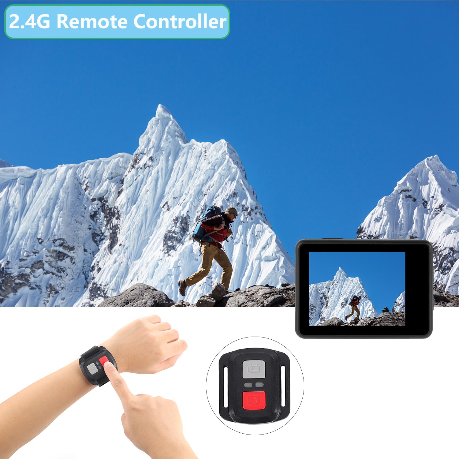 Action Cam 4k 16Mp WiFi Helmkamera 2,4G Fernbedienung Unterwasser 40m wasserdichte Kamera Externes Mikrofon 2x1350mAh Akku und Montagezubehör (APP wurde auf X-Sport Pro aktualisiert)