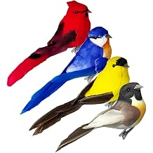 Clip on Artificial Birds Decor Foam Feather Birds Handmade Ornaments for Christmas Tree Decoration Wreaths Crafts Season Display Home Decor 4PCS