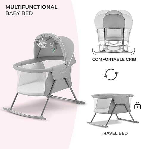 Miniatura 3 de Kinderkraft LOVI Moisés de viaje para bebé, cama plegable portátil con mosquitera incorporada, capucha ajustable y una función de cuna adicional,