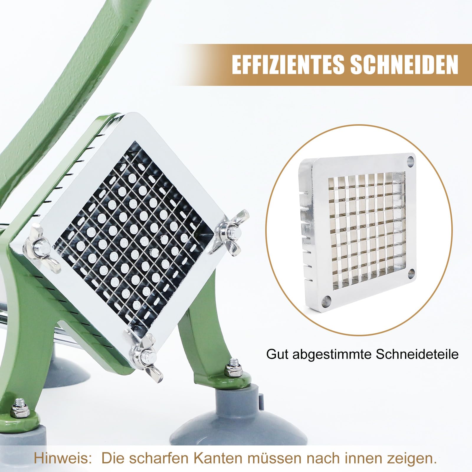 Pommes Frites Schneider Commercial Manuell Pommesschneider Professioneller Saugfüßen Komplettset French Fries Cutter mit Schwerem Gusseisen-Griff und 3/8" (10x10mm) Klinge