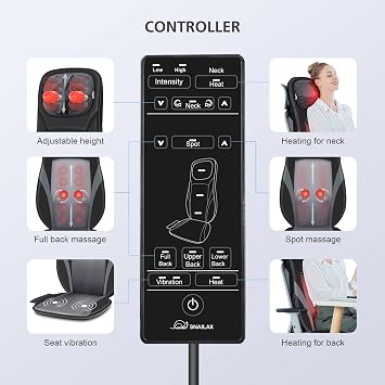 Snailax Shiatsu Back Massager with Heat -Deep Kneading Massage Chair Pad with Adjustable Intensity, Shiatsu Chair Massager to Relax Full Body Muscle, Gift for Parents Friend Lover