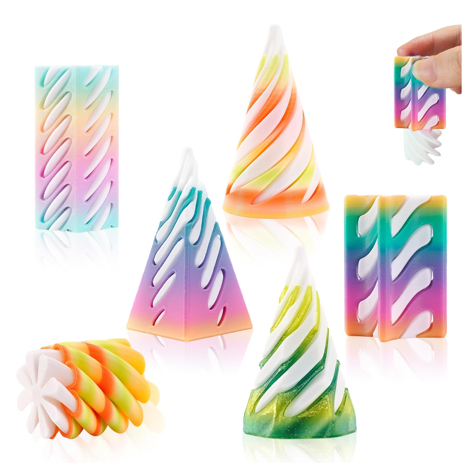 Fidget Toys Set, 6Pcs 3D-Printed Sensory Stress Relief Pyramid Impossible Cone Fidget Toys Set, Desk Decor Suitable for Offices Schools and Homes - Tools to Alleviate Anxiety and Enhance Focus (one) — image 1