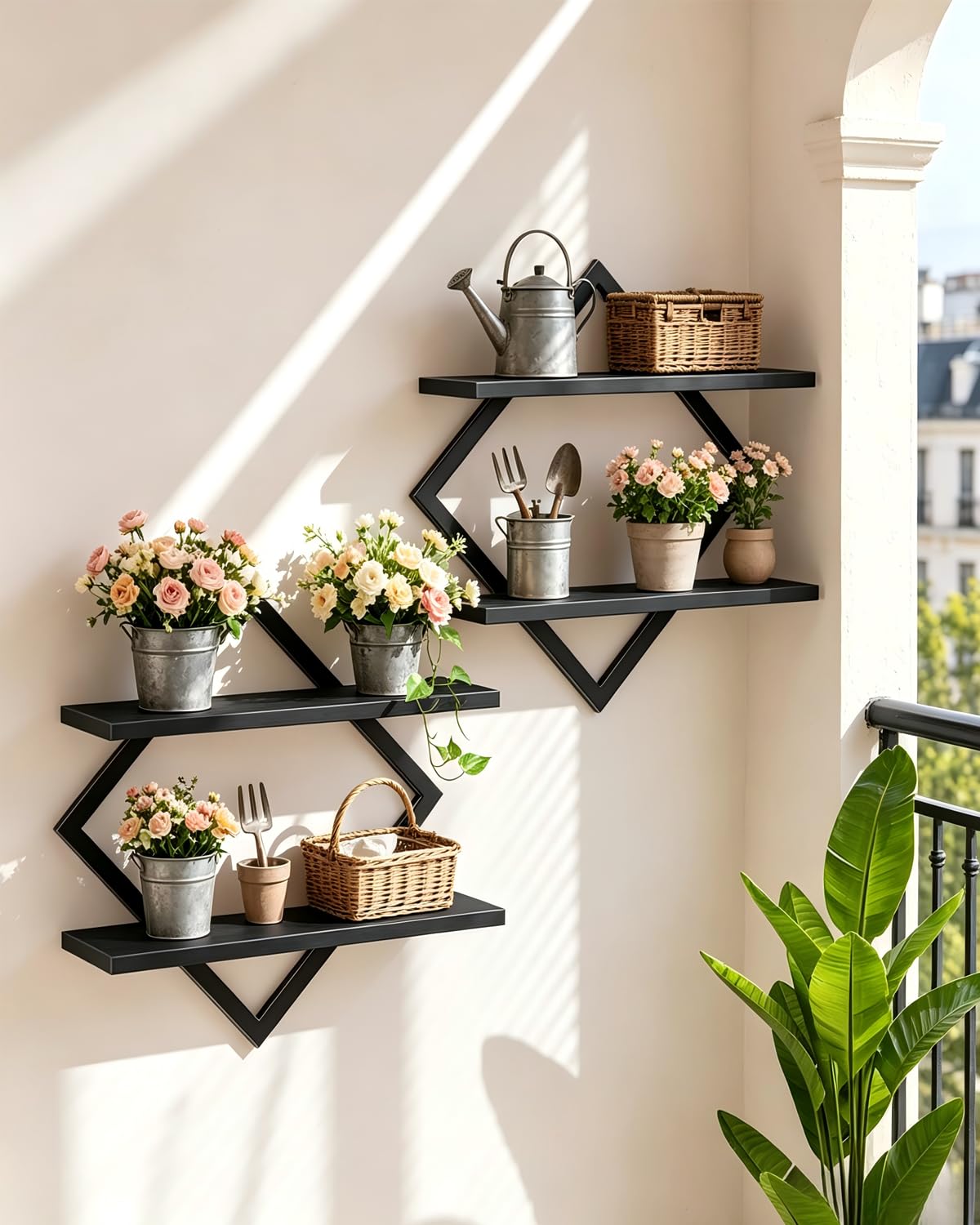 Wandregal 2er Set, Schweberegal mit Metallrahmen 38 cm, 2-stöckiges Hängeregal für Badezimmer, Wohnzimmer, Küche, Home Office (Schwarz)