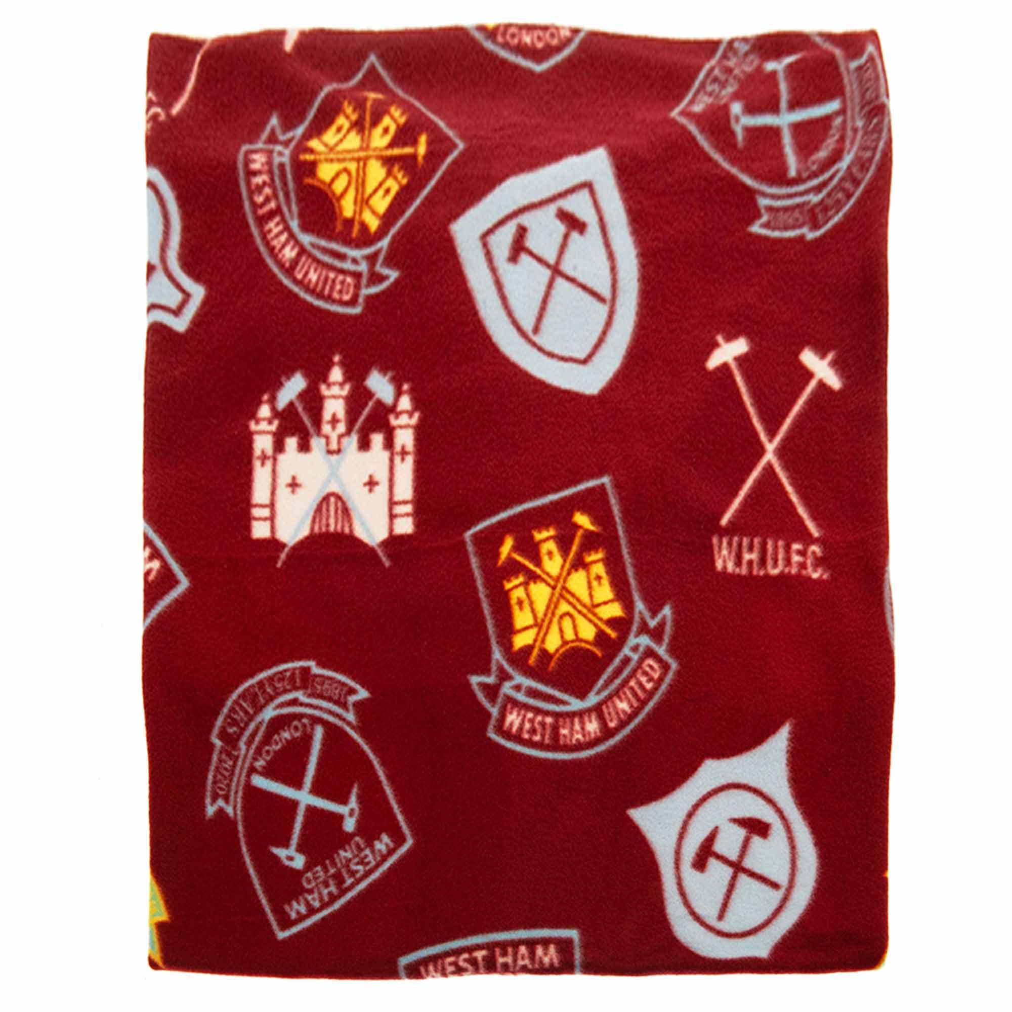 West Ham United FC Football Crest Fleece Blanket (100cm x 150cm), West Ham Fans Picnic Blanket, Hammers Retro Crest Throw for Sofas