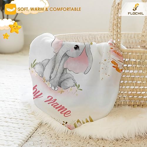 Miniatura 3 de FLOCHIL Mantas de bebé personalizadas, manta de bebé personalizada  Manta de bebé con nombre para niñas, el mejor regalo para bebé, elefantes recién
