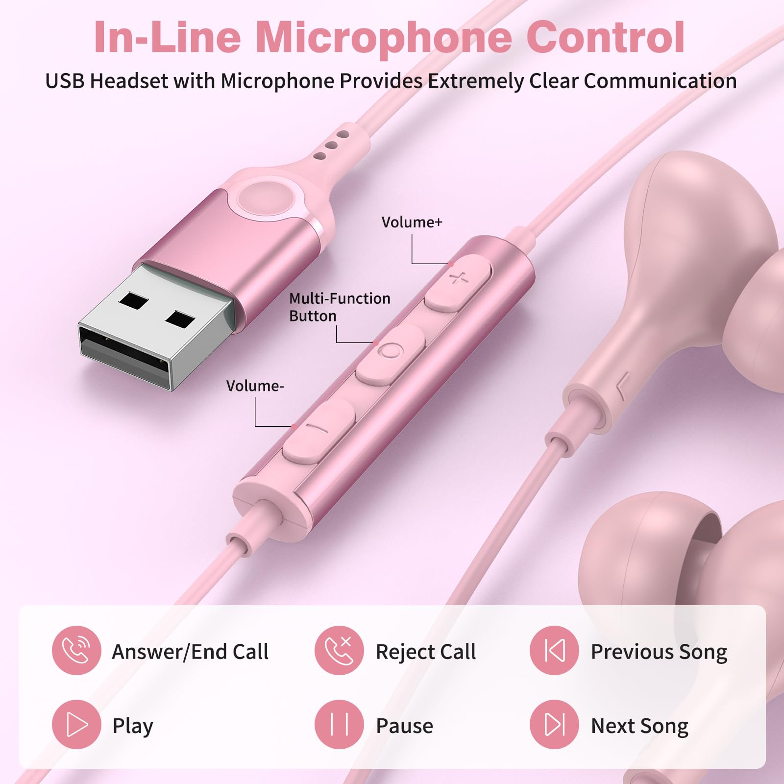 Auriculares USB con micrófono para PC, auriculares USB A, cable magnético de 7.5 pies, control de audio, función de silencio para laptop, computadora portátil, portátil, portátil, auriculares para 4