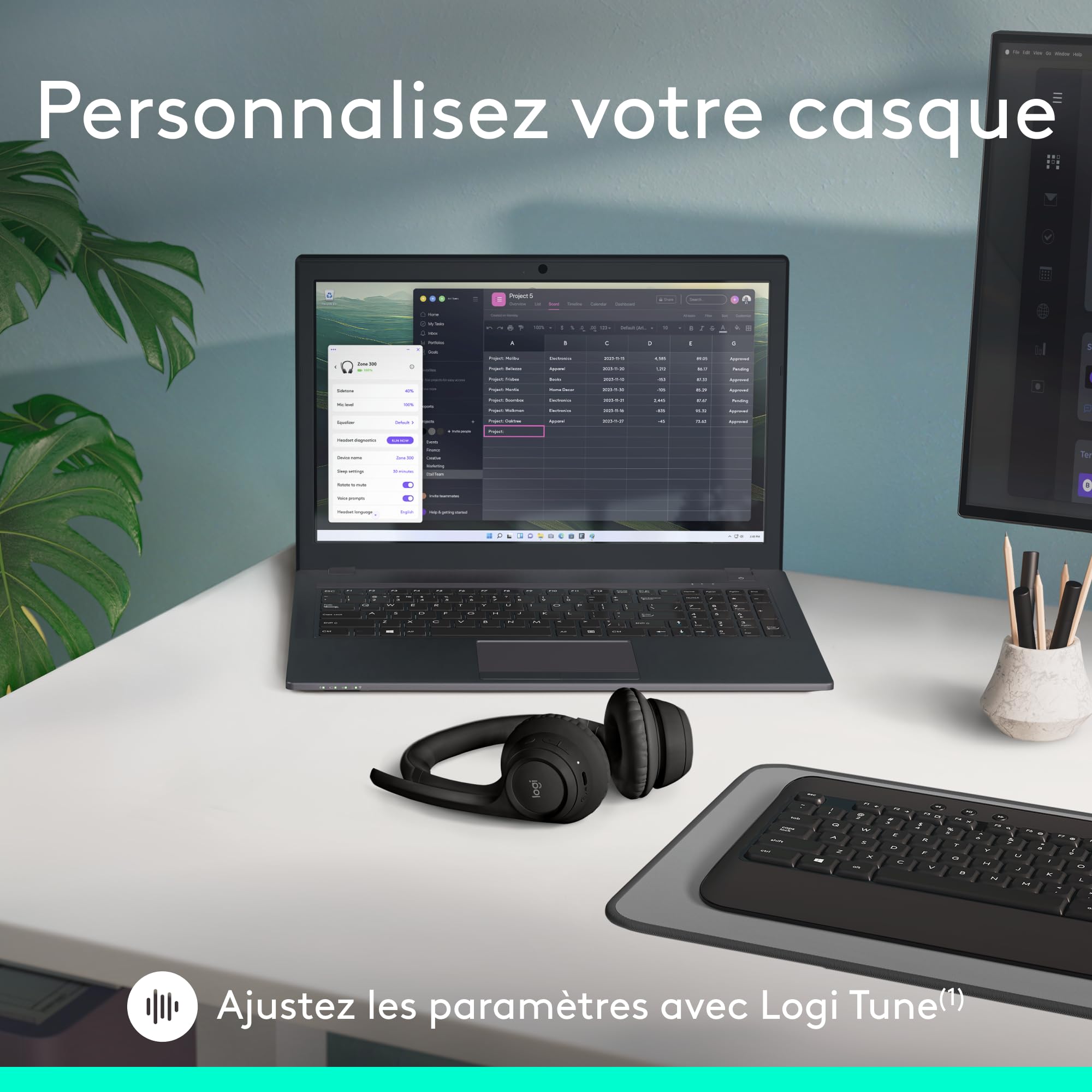 Logitech Zone 300 Casque Bluetooth sans Fil avec Microphone Anti-Parasite, Compatible avec Windows, Mac, Chrome, Linux, iOS, iPadOS, Android - Noir