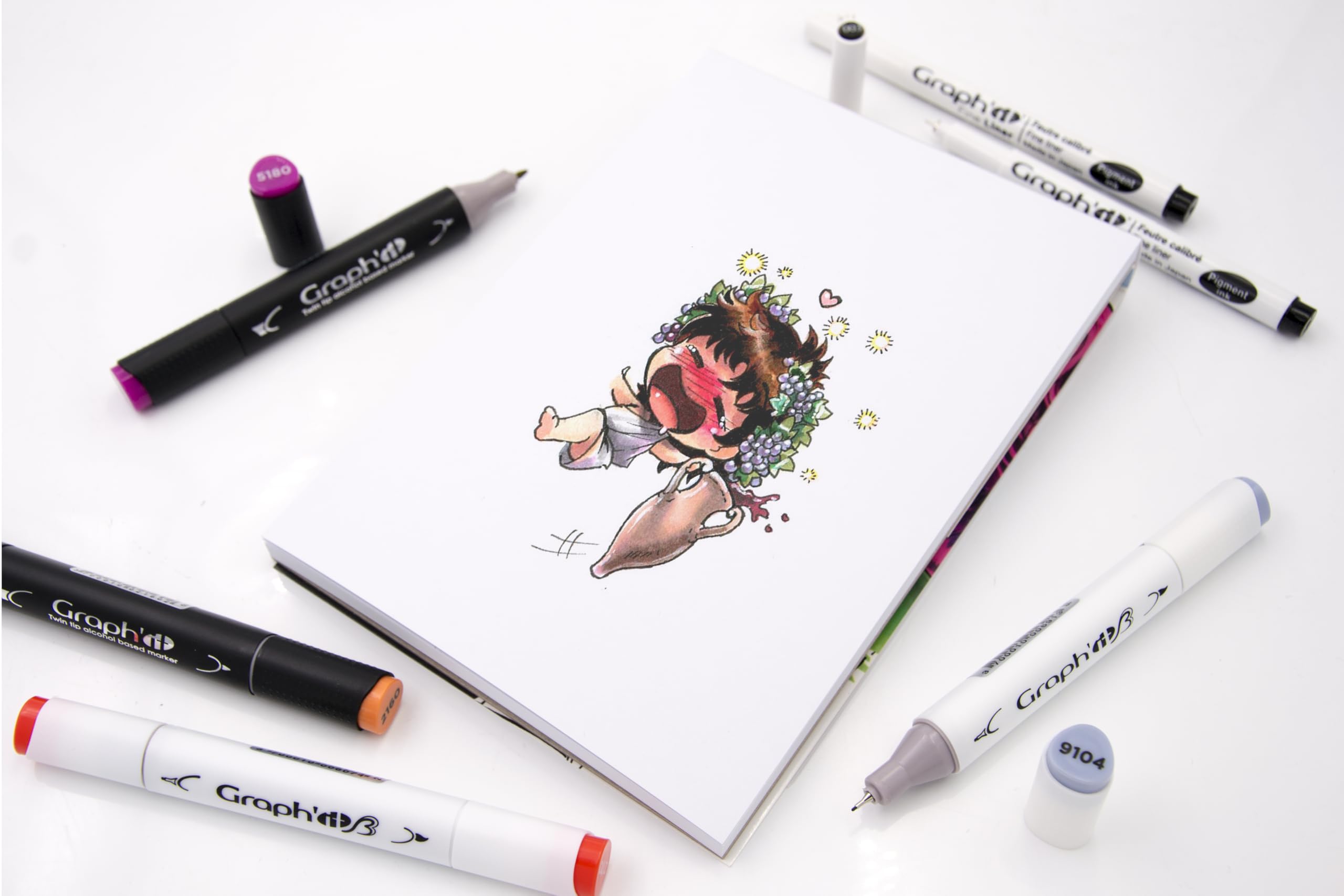 GRAPH'IT Manga Pad - 25 Sheets A4 300g Extra White Alcohol Marker Paper, 6 Tracing Templates Included