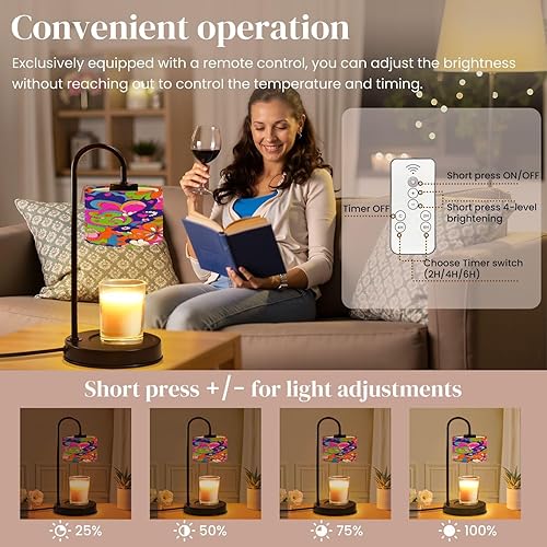 Miniatura 5 de Candle Warmer Lamp with Timer and Dimmer, Retro Groovy 60s 70s Seamless Old School Psychedelic Hippie Design Wax Melt Warmer with 4 Bulbs, House