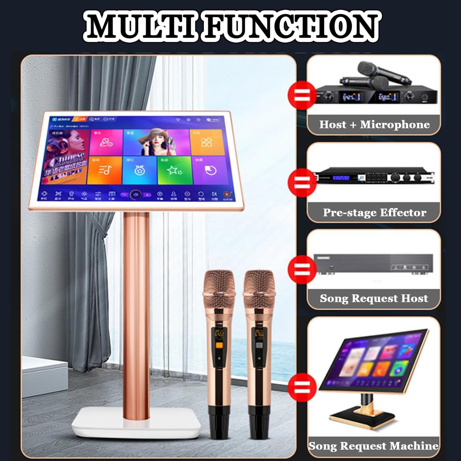 Macchina per Karaoke con Microfono Wireless Reverb, Lettore Karaoke con Display Touch Screen da 22 Pollici per Feste in Famiglia al Bar, Nero-1 TB