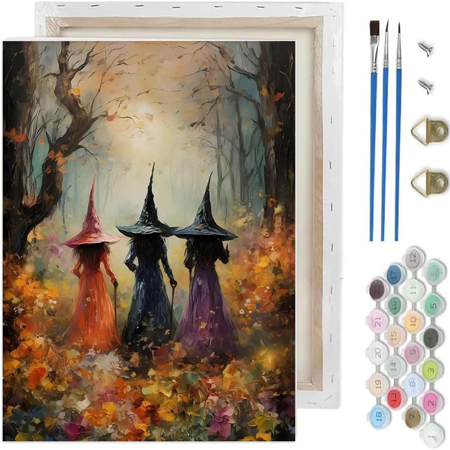 Halloween Paint by Numbers Kit for Adults-Witch,Oil Painting 10x12In