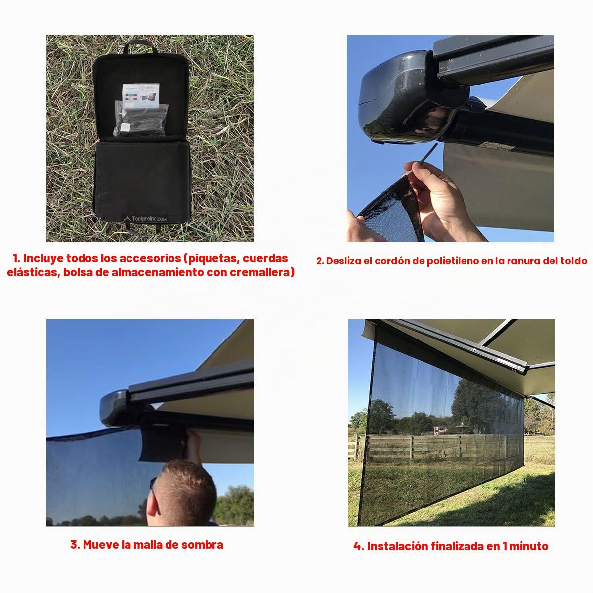 Tentproinc - Parasol para toldo de Caravana de 2,4 x 4,7 m (Apto para toldo de 4,8 m), de Malla, protección Solar, bloquea los Rayos UV, Juego Completo (Negro)