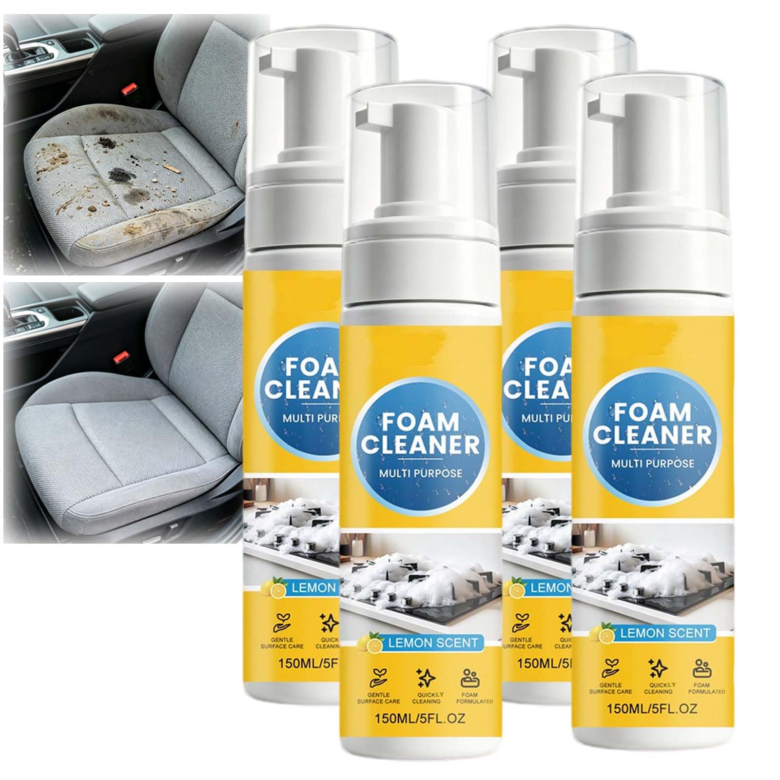 Limpiador multiusos 4 en 1, limpiador de manchas multisuperficie, potente limpiador de espuma para interior de coche, potente limpiador de espuma para el interior del coche, potente limpiador sin