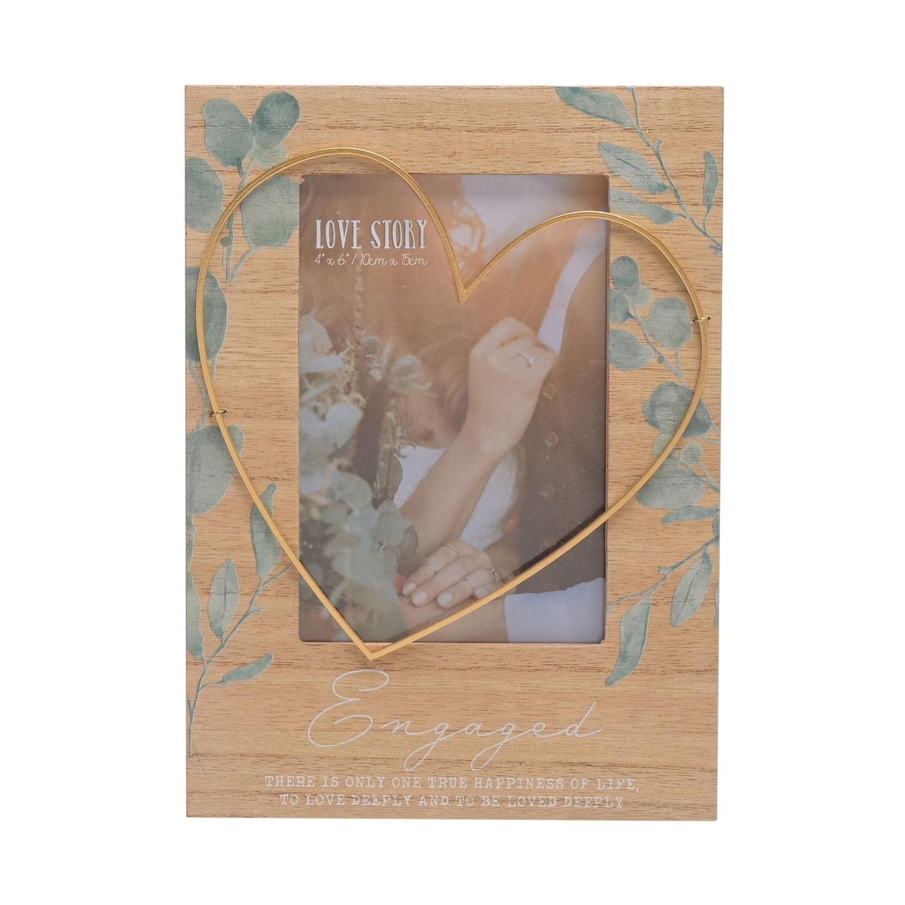 Wooden Photo Frame with Wire Heart 4x6 - Engaged