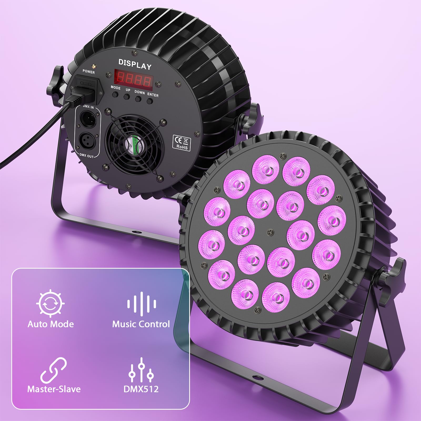 2 pezzi 200W UV+RGB 18 LED per proiettore, luce di scena luce da festa DMX512 illuminazione da discoteca per DJ Party Show Bar Halloween Natale
