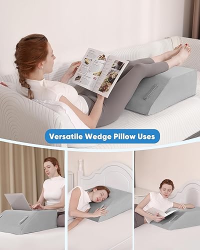 Miniatura 4 de Almohada de elevación de piernas, cuña de espuma viscoelástica para hinchazón, circulación, recuperación de cirugía, ciática, almohada de cuña