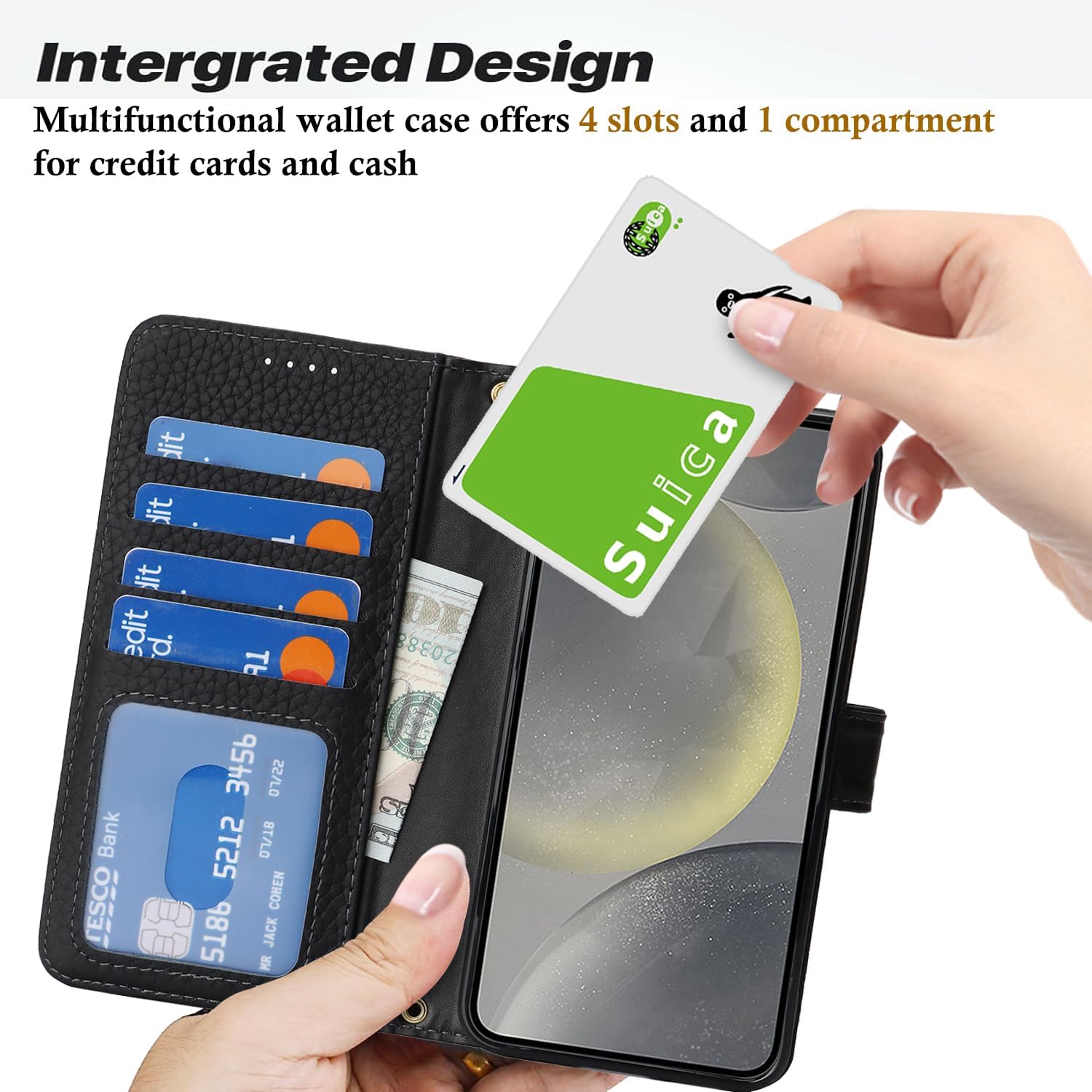 Zouzt Case for Samsung Galaxy S24 6.2" Genuine Leather Wallet Case with 4 Card Slot, RFID Blocking Card Holder Magnetic Flip Folio Kickstand Shockproof Phone Cover Women Men - Black