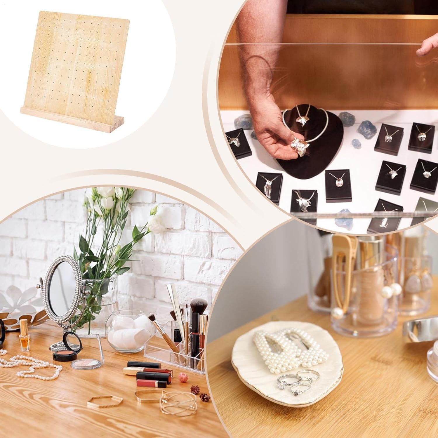 Table Top Peg Board Display Stand, Wooden Pegboard Display Stand for Jewelry, Portable Peg Board Organizer Rack for Craft Shows Keychain Necklace Tools