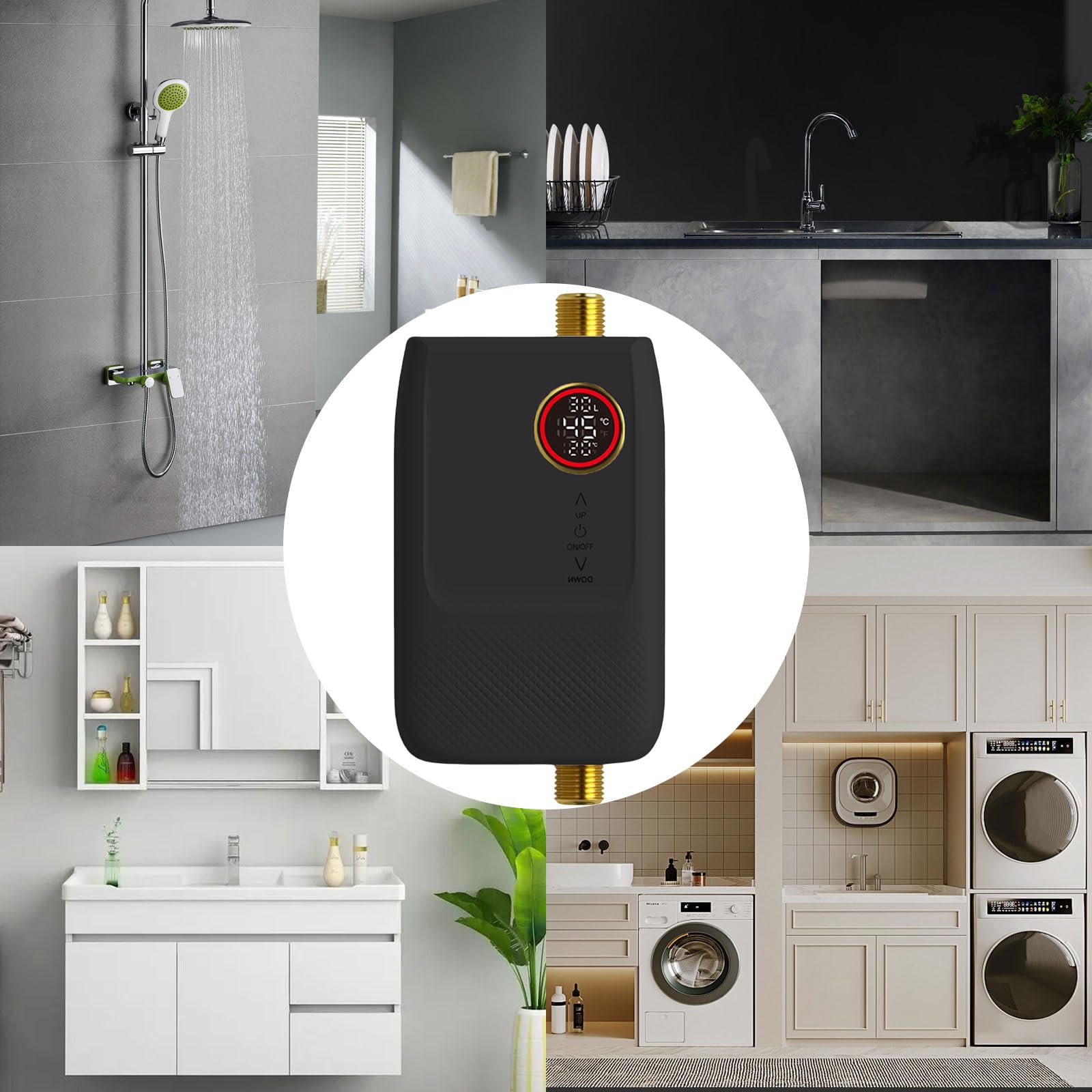 5500W 220V Chauffe-eau Instantané, Mini Chauffe Eau Instantané Electrique, Affichage LED, Température Réglable Chauffage électrique Avec écran Tactile Et Télécommande Pour RV Cuisine Salle De