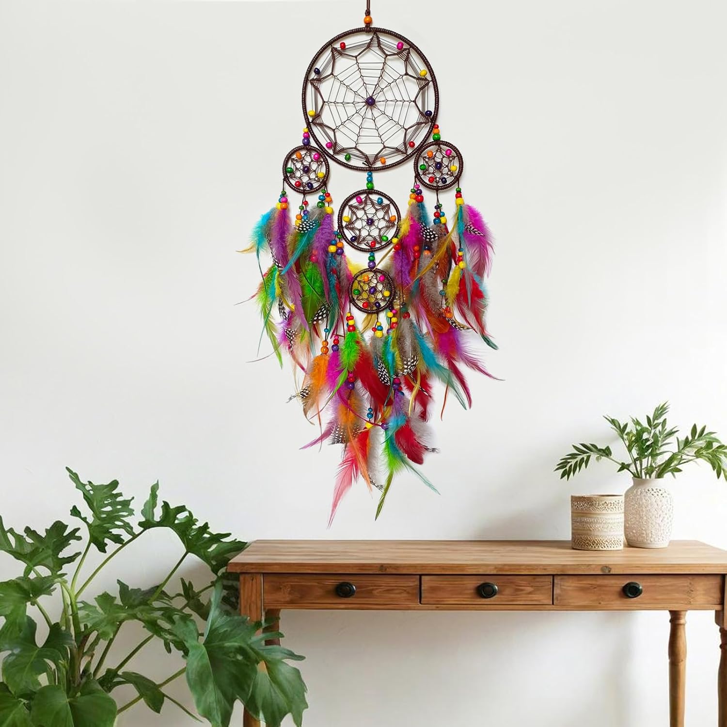 Colorful Large Dream Catcher with Wooden Bead | Handmade, Wall Decor, Wall Hanging Ornament, Bedroom Living Room Home Decor