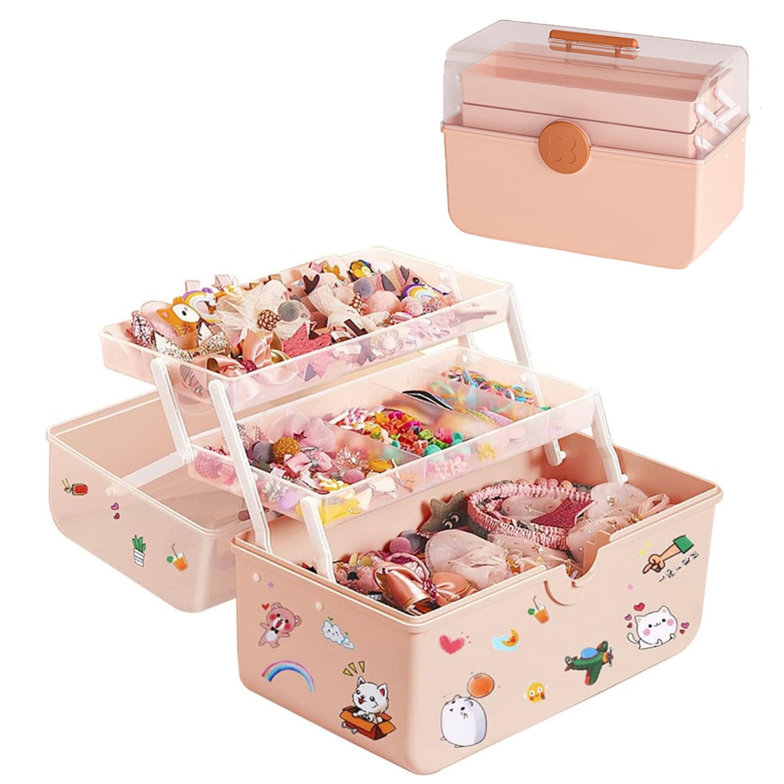 Rmoutf Hair Accessories Storage Box, Headstring Hair Clip Jewelry Organizer Can be partitioned storage Desktop Storage Box, Also as Medicine Storage Box First Aid Kit Storage Case