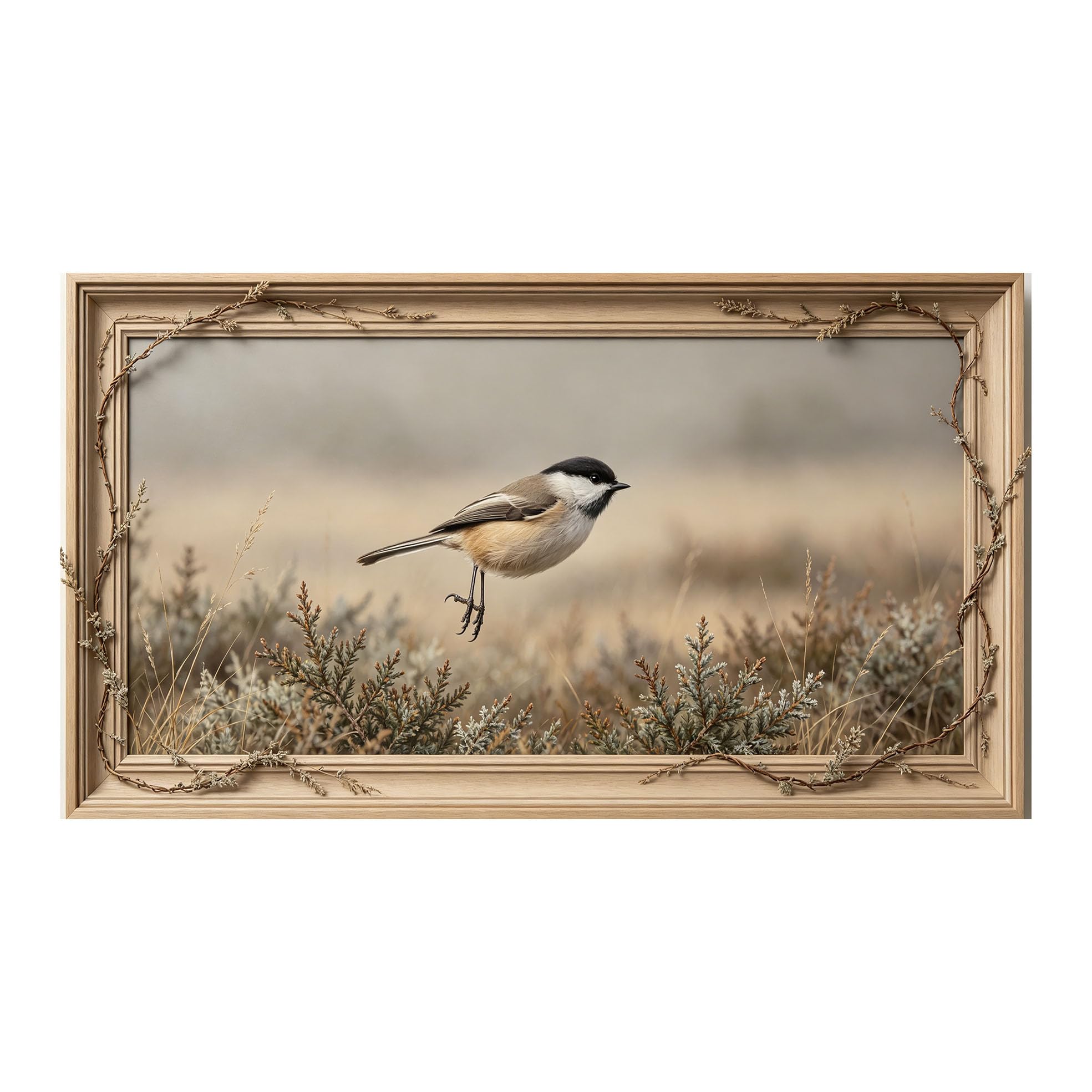 Murasolite 3D 3D Framed Wall Art 50cm×90cm Meadow Bird Realistic Nature Landscape SelfAdhesive Fabric Mural Wall Decor, Peel and Stick No Damage to Wall for Bedroom Living Room