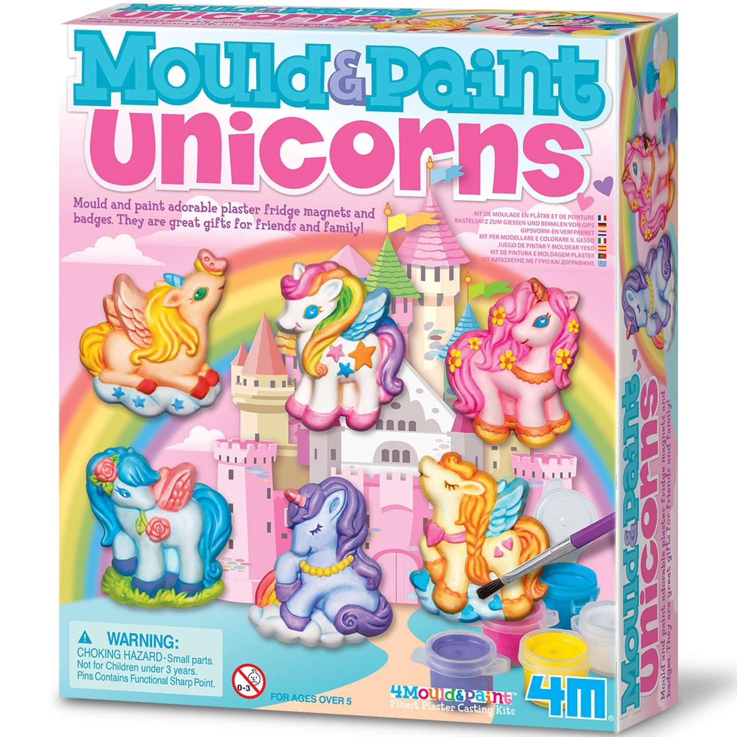 4M Mould & Paint Glitter Unicorn Kit, Make 6 Magnets or Badges