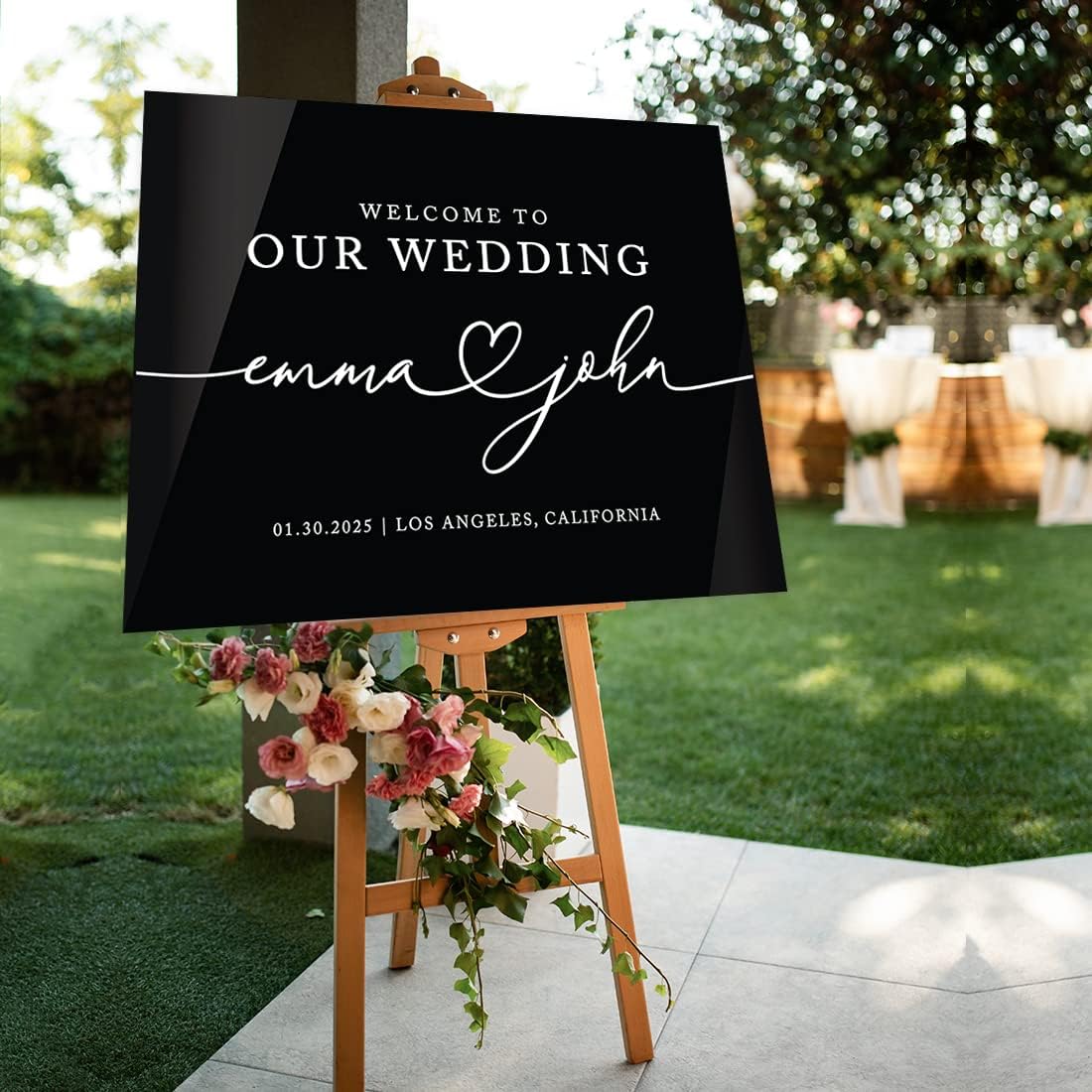 Andaz Press Personalized Welcome To Our Wedding Sign, Heart Names 16" x 20" Custom Black Acrylic Wedding Welcome Sign for Reception, Ceremony, Easel Stand