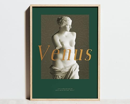 Impresión de Venus de Milo, arte de pared verde oscuro, póster de exposición de escultura vintage, minimalista, abstracto, moderno, decoración