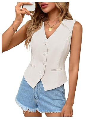 GORGLITTER Womens V Neck Vest Top Button Down Crop Tops Sleeveless Dressy Waistcoat Vest Going Out Tops