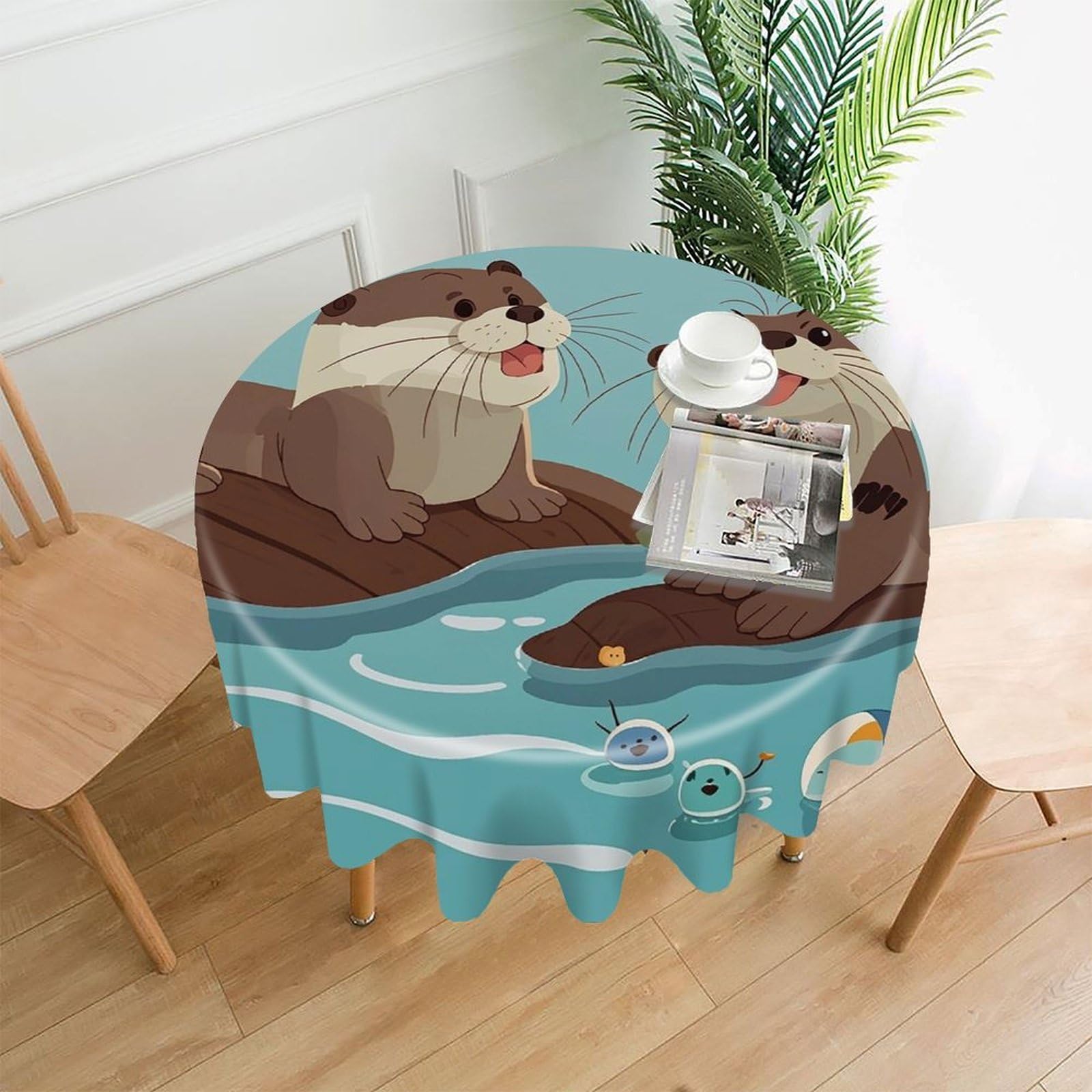 FekiLoot Otters Tablecloth Decorative Round Table Cloth Wrinkle Resistant Washable Circle Table Cover Round Tablecloth for Picnic Party Camping Dining 60 Inch