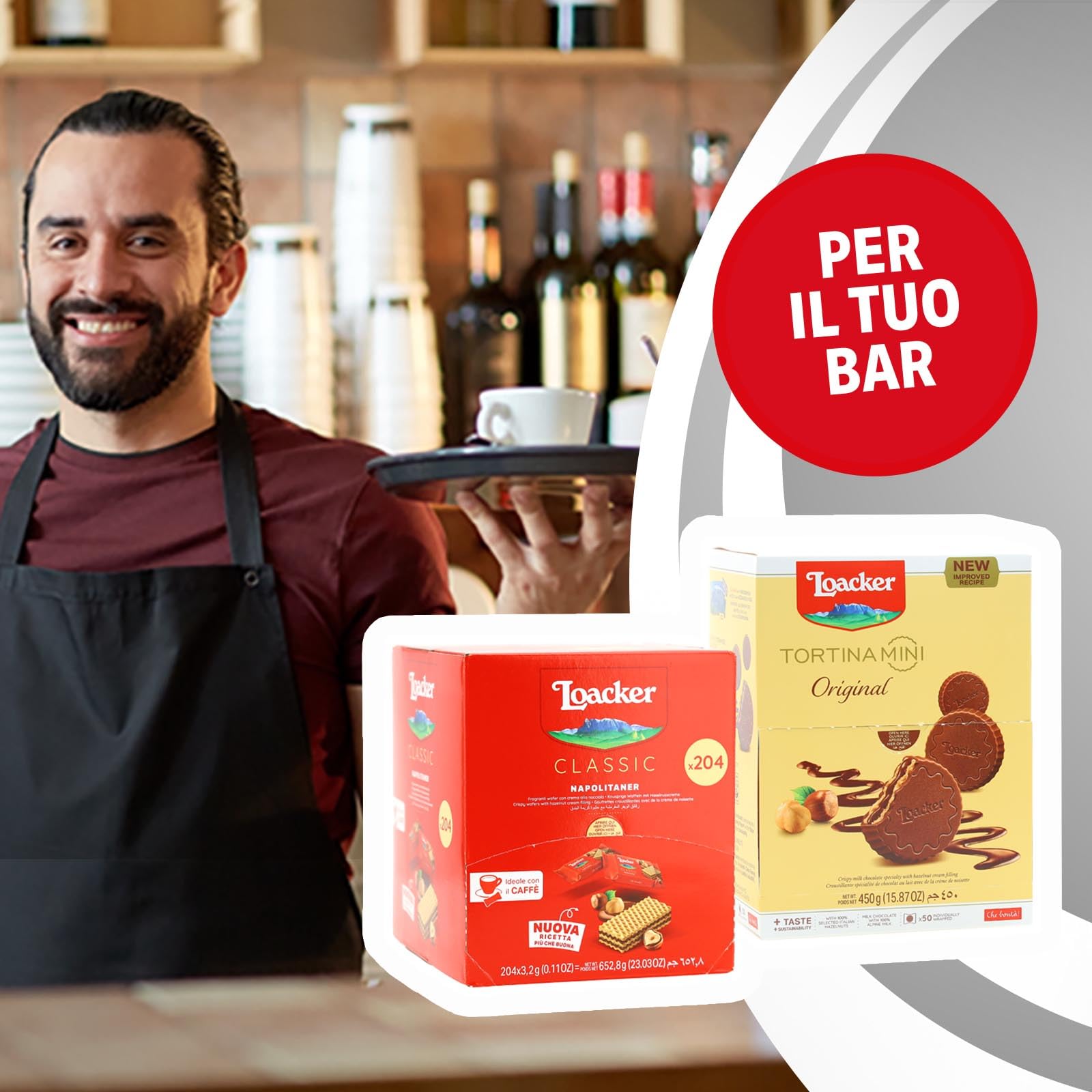 Loacker, Classic Napolitaner, Wafer Fragranti Farciti con 2 Strati di Crema di Nocciole 100% Italiane, Snack Monoporzione Ideali per Bar e Caffetterie, Confezione Convenienza da 204 Pezzi