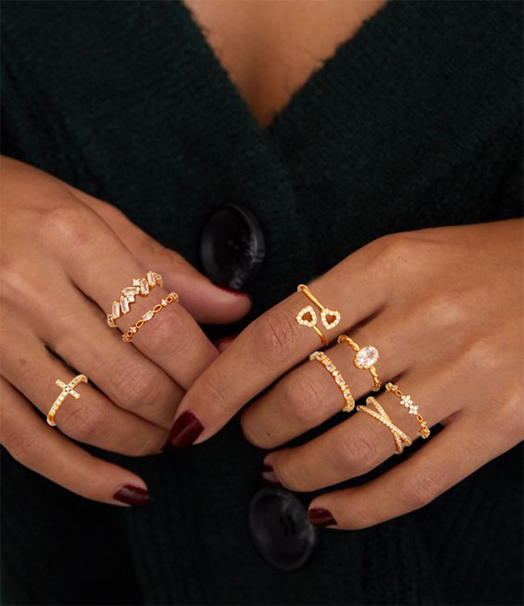 Gold Silver Rings For Women Non Tarnish Gold Plated Stackable Rings Wedding Engagement Bands Dainty 14K Gold Ring Simple Trendy Cubic Zirconia Thumb Stacking Ring Pack Size 4-11