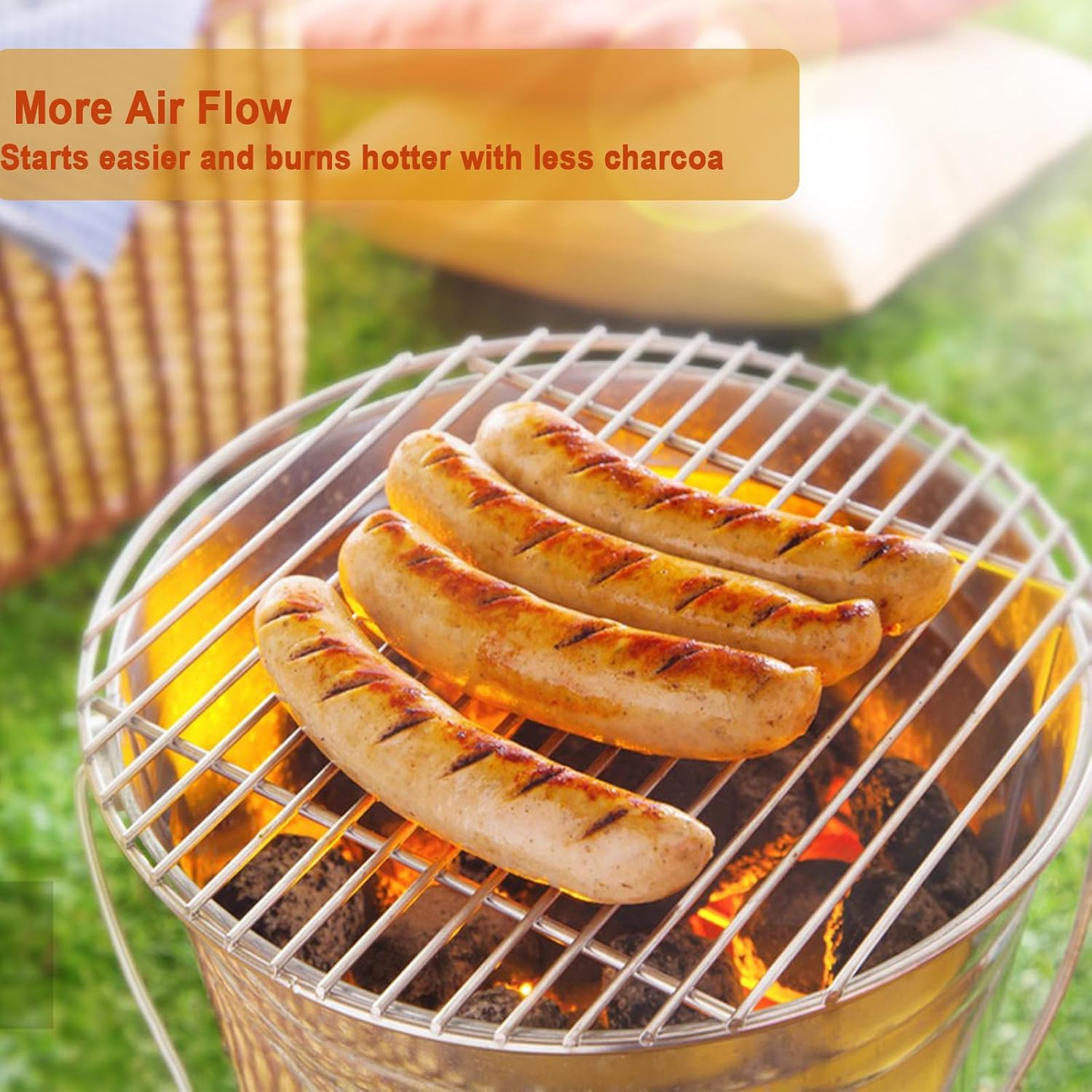 15 Inch Grill Grate, Round Fire Pit Replacement, Stainless Steel BBQ Cooking Grid, Non-Stick Camping Grill for Outdoor, Backyard & Party Use, Fits Round Fire Pits & Portable Cookware