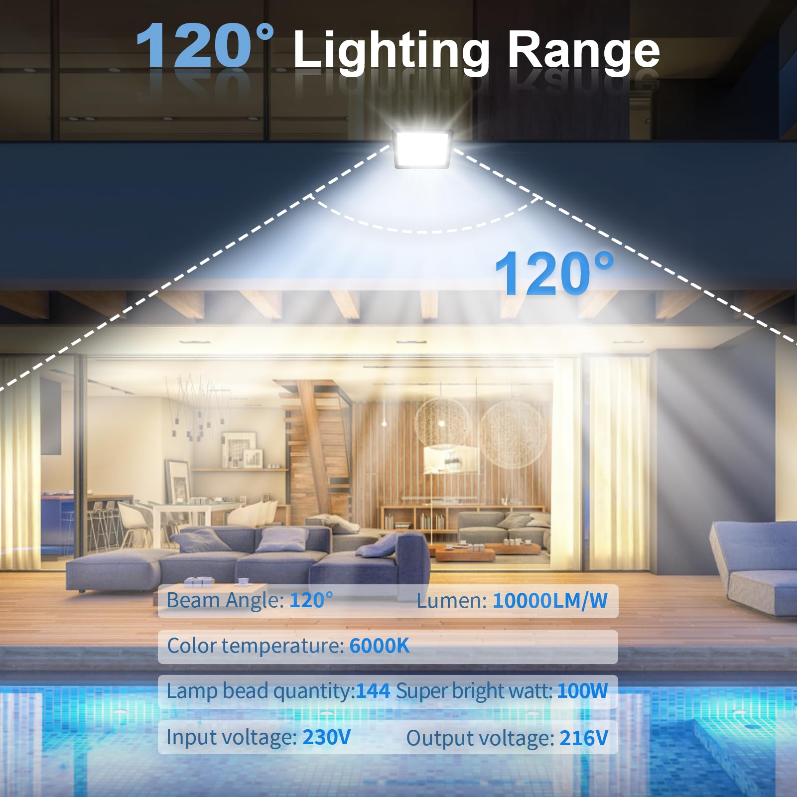 Zewnętrzny reflektor LED, projektor LED 100 W, 10000LM Zewnętrzne reflektory LED 6500K Zimna biel, wodoodporna, IP66, do garażu, ogrodu, na patio, do parku, 4 szt